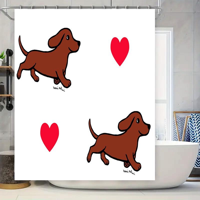 

Whimsical Dog Lover Shower Curtain Red Hearts and Cute Canine Prints for Bathroom Decor Perfect Gift Idea 90x180cm
