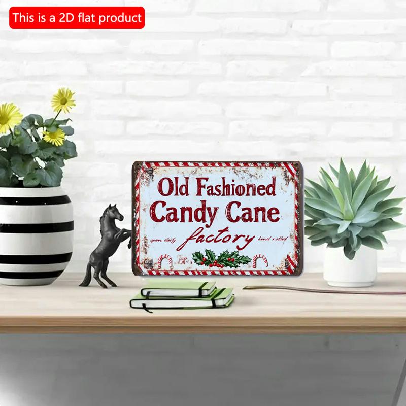 Mfoever pc Vintage Candy Cane Factory Metal Tin Sign Waterproof and Dustproof Iron Wall Art Engraved Christmas Theme Hanging Decor for Home Bar Cafe