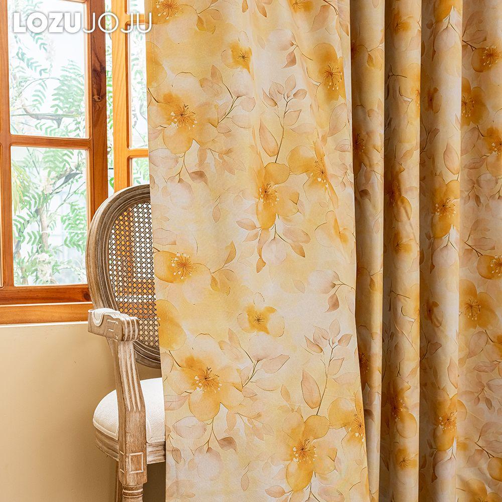 1PC LOZUJOJU Nordic Pastoral Style Yellow Printed Curtains Fully Blackout Curtain for Bedroom Living Room Balcony Window for Home Decor
