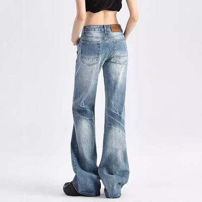 Women's Low-Waisted Retro Flare Jeans - 2025 Spring/Autumn Collection, Versatile Loose-Fit, Straight-Leg, Floor-Length.