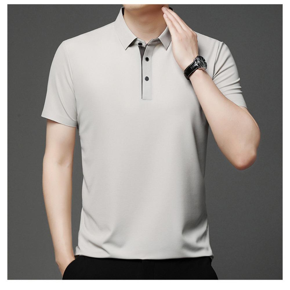 Men's Ice Silk Short Sleeved Lapel T-shirt Loose Business Casual Polo Shirt Summer Sweatshirt Top T-shirt Solid Color