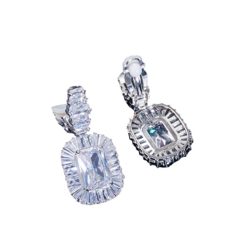 Ej0109 Earrings, Super Flash Square Zircon Earclips, Women'S High-End Dinner Accessories