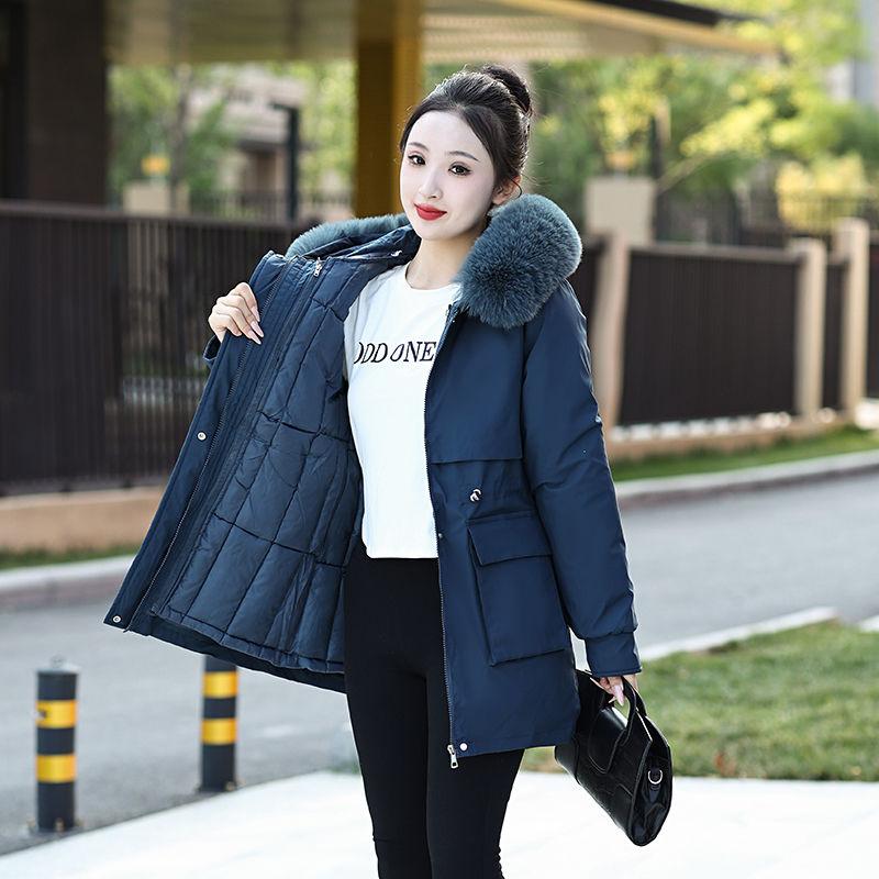 Giacca Lunga da Donna Imbottita in Cotone con Cappuccio Staccabile, Parka Invernale Spesso