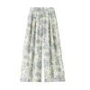 Small ICE Cotton Hemp Printing Work Clothing High Waist Elastic Slim Looking Loose Straight-leg Casual Loose Pants Mop Pants Women