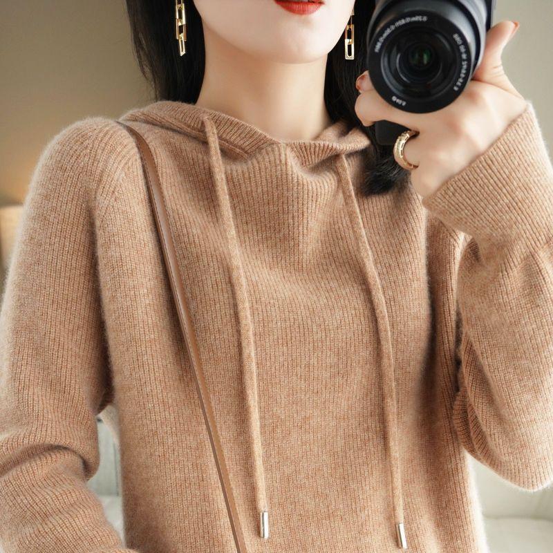 Otoño Invierno Mujeres Suéter Cálido Jersey Cuello con Capucha Abrigo Casual Punto Engrosado Chaqueta Tops Suéter