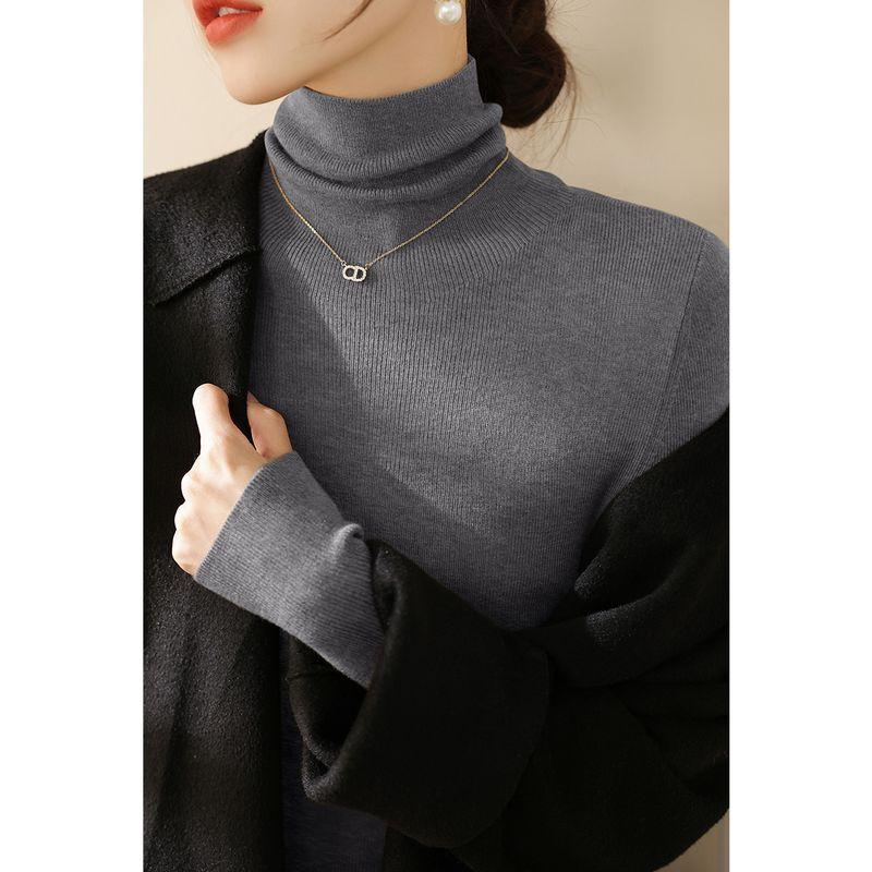 

2024 Winter New Arrival Dark Brown Bottoming Shirt Female Heap Collar Long Sleeves Knitting Sweater Western Style Unique Chic Tops Dark gray 3XL([Recommended 70.00 kg-75.00 kg]])
