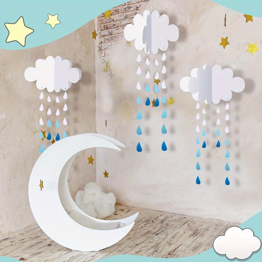 6pcs 3D Cloud Hanging Decorations Paper Artificial Clouds and Raindrop Props Ceiling Decor Ornaments for Ceiling DIY Wedding