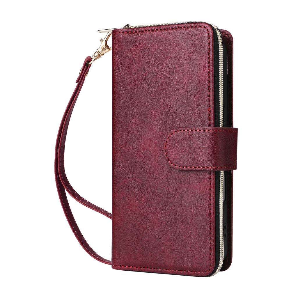 For iPhone 17 Case Zipper Pocket 9 Card Slots PU Leather Phone Cover with Hand Strap