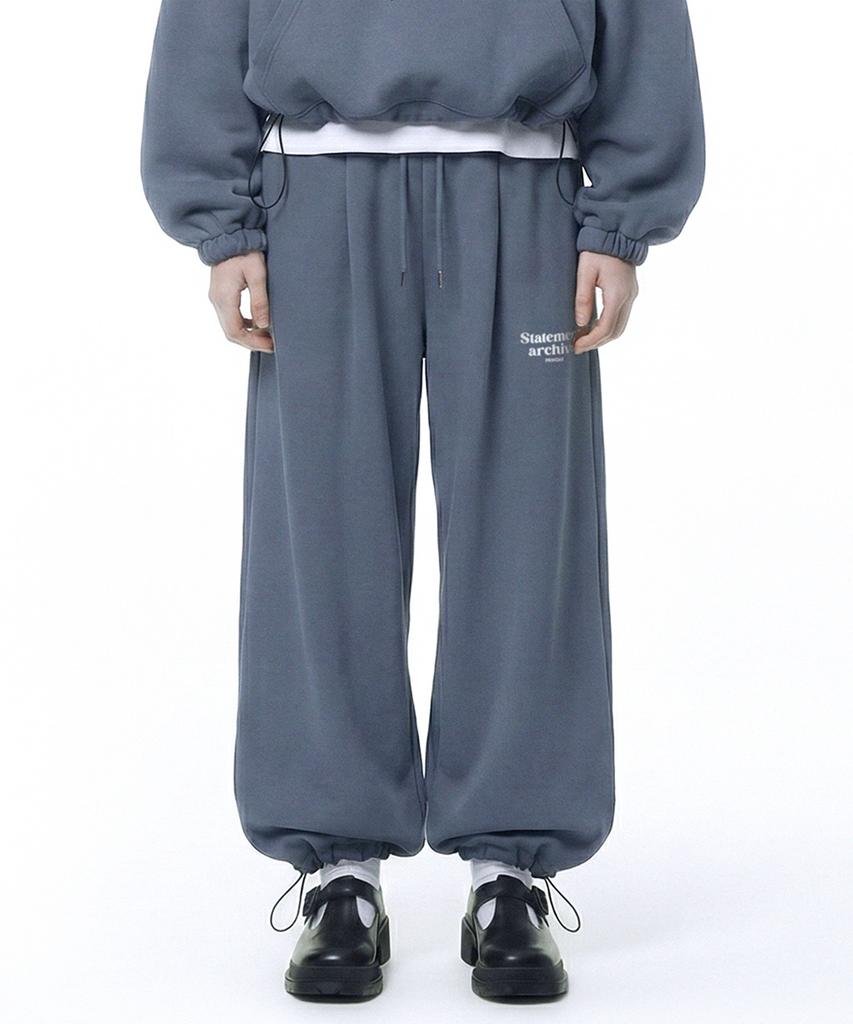 PRINOAR Statement String Single-Pleat Wide Pants - Blue-Gray
