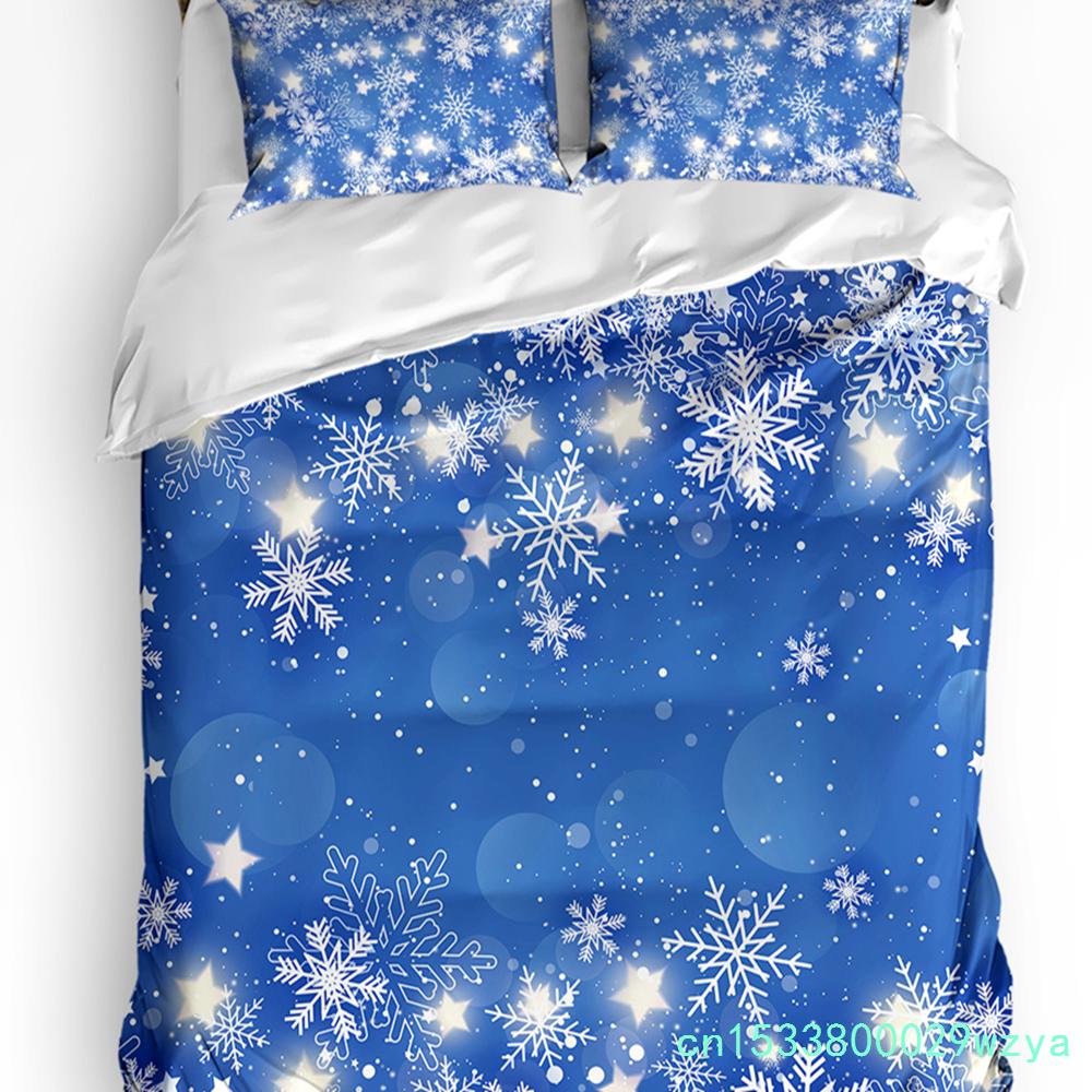 Weihnachten Schneeszene Schneeflocken Wichtel 3-teiliges Bettwäscheset für Doppelbett Heimtextilien Bettbezug Steppdeckenbezug Kissenbezug