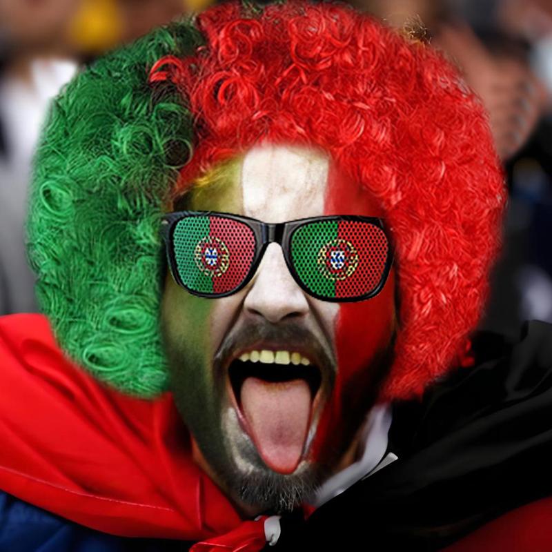 3-Piece Tricolor Fans Gear Set - Red White & Blue Wig, Scarf, And Glasses For Sports Events, Themed Parties, And Cosplay Costume