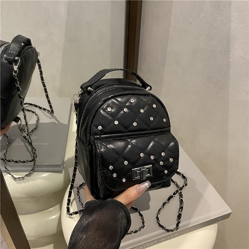 Fashion Portable Small Bag Women's New Diamond Chain Backpack Crossbody Casual Versatile Multi-purpose Bag