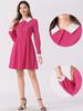 Allegra K Women's Fuchsia Short Dress with Long Sleeves, Vintage A-Line Design, Round Collar, and Contrast Half Placket, Size M