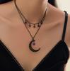 Dark Wind Hollow Moon Star Pendant Necklace, Personalized Geometric Metal Chain Clavicle Necklace
