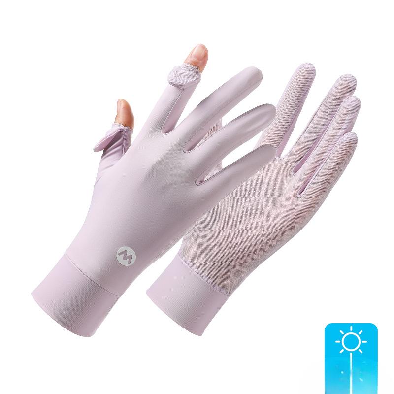 Ice Silk Sunscreen Gloves for Women In Summer Thin UV Proof Driving Special Finger Exposed Anti Slip Touch Screen Riding Electric Bike