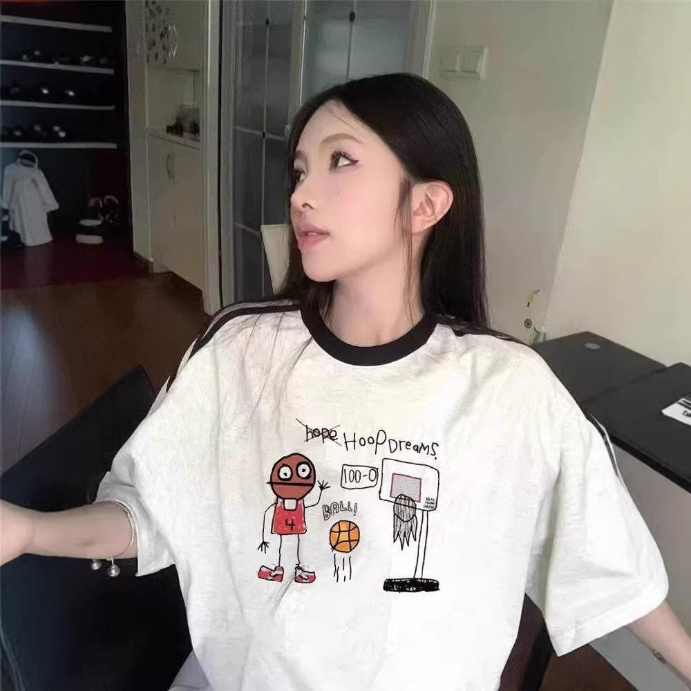 Pure cotton gray three-bar short-sleeved t-shirt women's summer American loose design niche half-sleeved t-shirt top ins