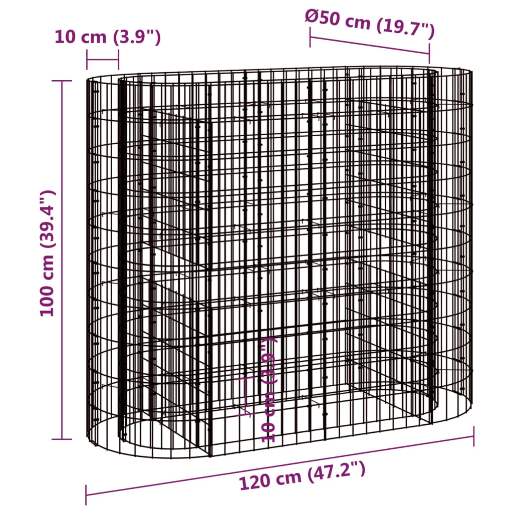 Vidaxl Raised Gabion Planter, Galvanized Iron, 120X50X100