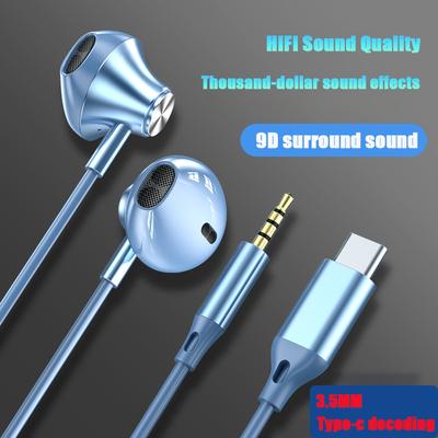 3,5 mm/Typ C Digital-Dekodierungs-Ohrhörer, kabelgebundene In-Ear-Kopfhörer, Gaming-Ohrhörer, Metall, HiFi-Bass, Stereo-Musik, Sport, universelles kabelgebundenes Headset mit Mikrofon
