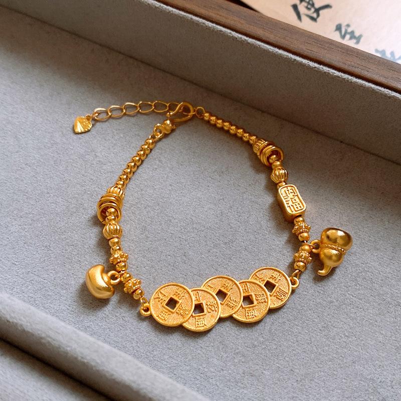 

Браслет из медных монет Юаньбао с тыквой-нафу на удачу, новый китайский ретро браслет в стиле гочао, модный, темпераментный ювелирный браслет