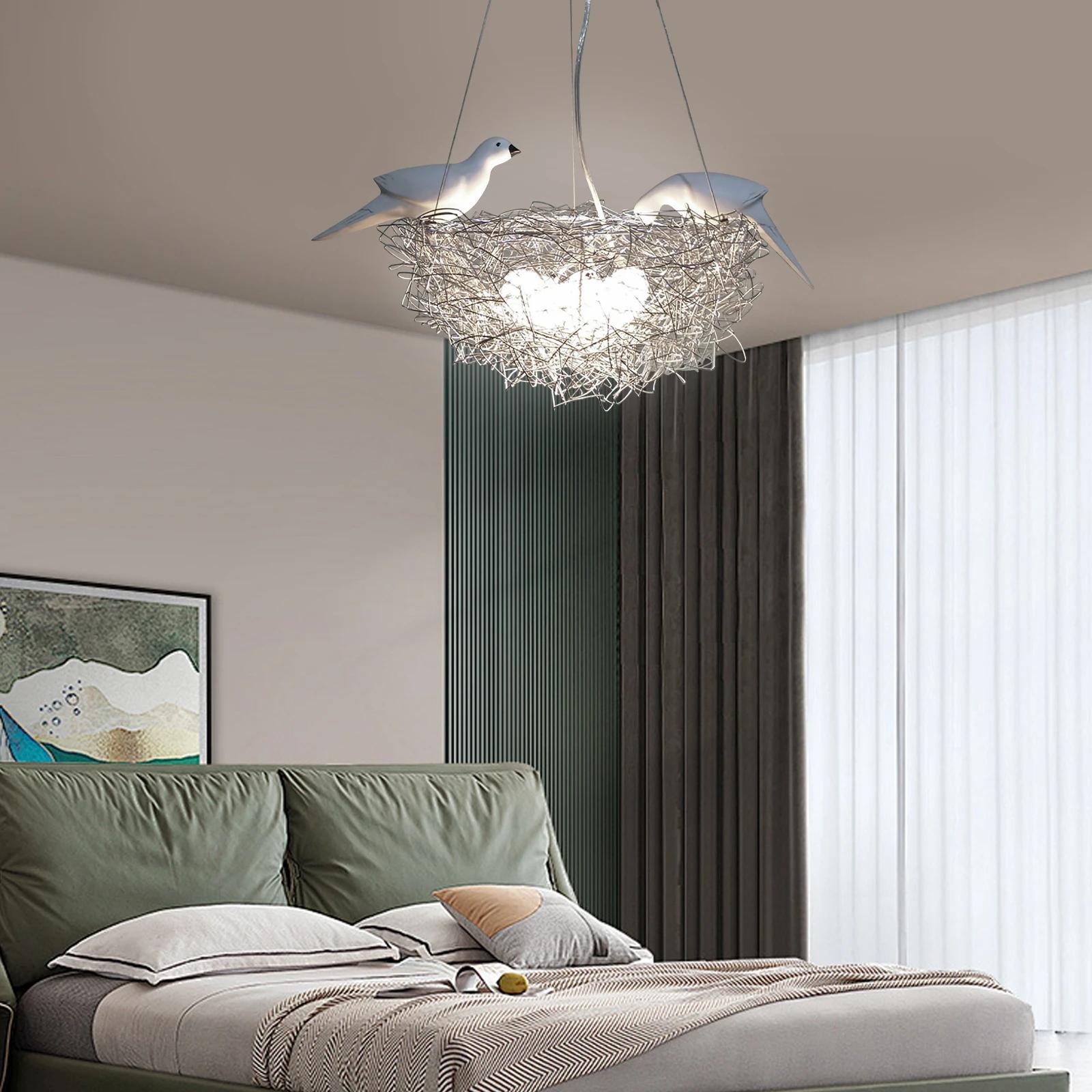 

Современный подвесной светильник, светодиодный светильник в форме птицы с регулируемой длиной шнура, подходит для гостиной, спальни, кабинета, серебристый Silver теплый белый