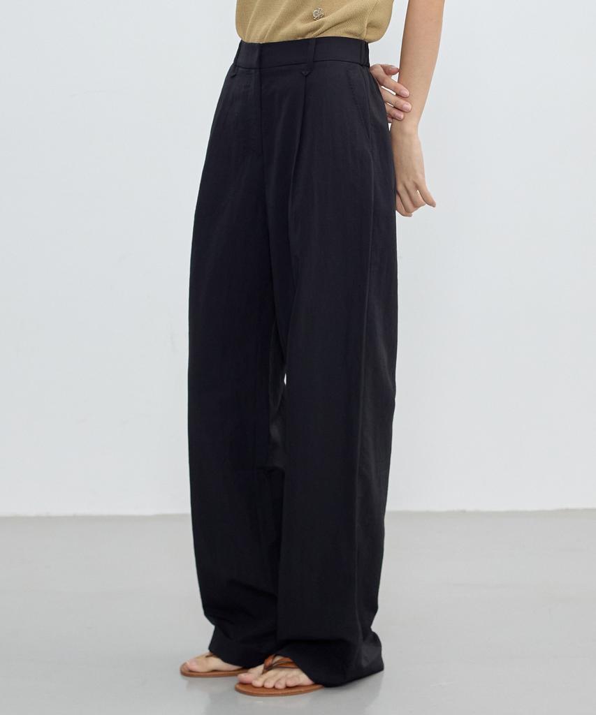CITYBREEZE Cool Air Back Elastic Single-Pleat Wide Pants_Black