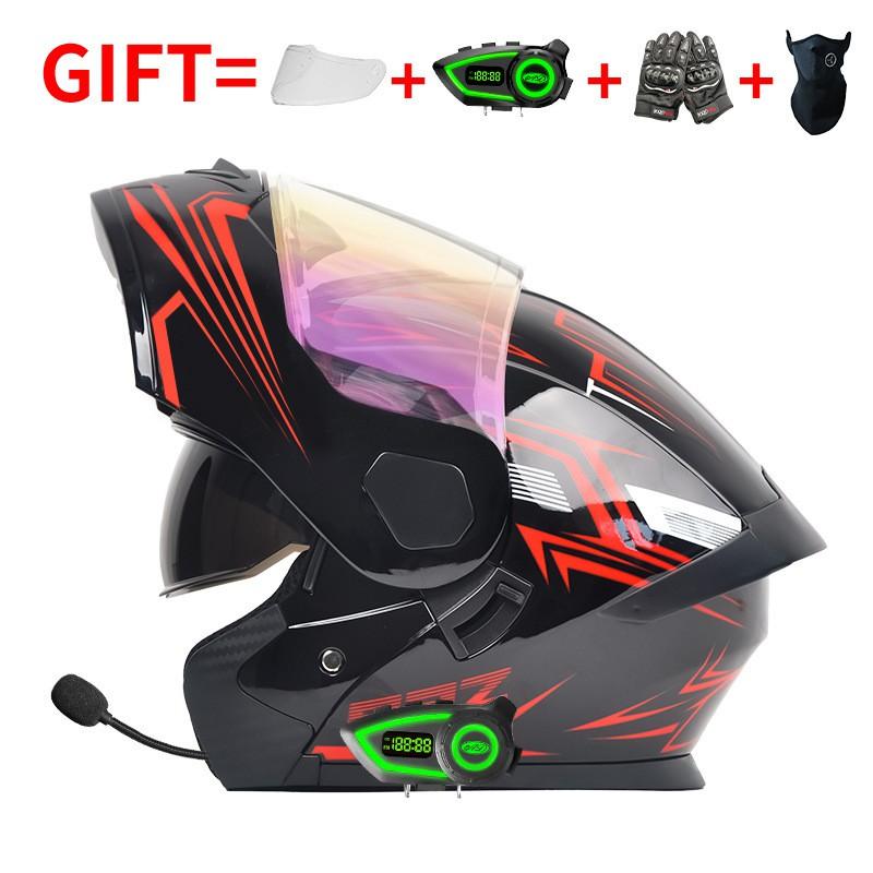 Bluetooth-Enabled Full Face Motorcycle Helmet With Dual Visors DOT 3C Certified All-Season Flip-Up Design Men Women