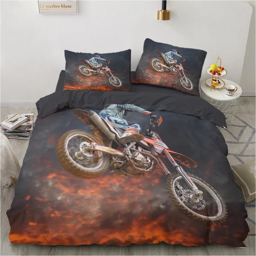 

Motorcycle Bedding Set 3D Print Cars Duvet Cover With Pillowcase Motocross Bedspread Boys Bed Set King Size Home Textiles EU single(135x200cm)