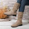 Versatile Metal Buckle Mid-Tube Boots Autumn Fashion Round Head Cow Suede Sleeve Soft Slip Single Boots