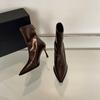 6cm High-heeled Short Boots Women's    Pointed Ankle Boots French Retro Brown Short Boots