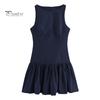 Women Summer Dress Sleeveless Bow Decor Pleated A-line Solid Color Mini Dress Back Zipper Closure O Neck Vest Dress for Dating Party