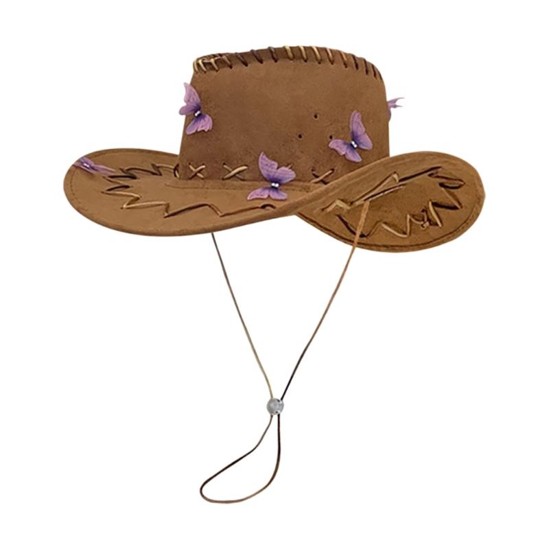 

Butterfly Cowgirl Hat for Bride Wide Brims Cowboy Hat Women Fashion Nightclub Party Hat Photography Headwear Cowboy Hat кавовий