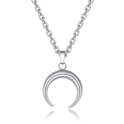 Edelstahl Anhänger Mondförmige Halskette, Einfache Mond Titanstahl Kette, Mond Halskette