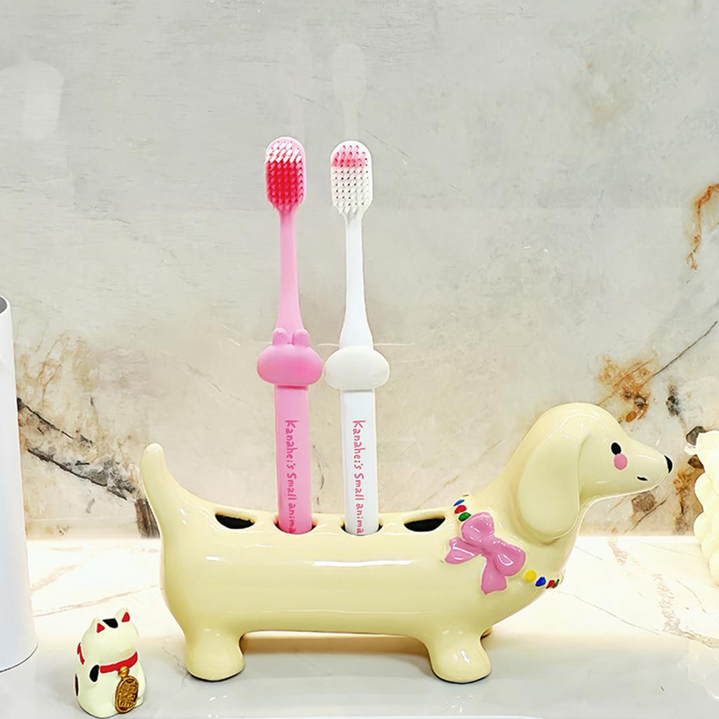 Cartoon Dog Toothbrush Stand Ceramic Separated Compartment Toothbrush Holder For Toothpaste Brushes Bathroom Decors