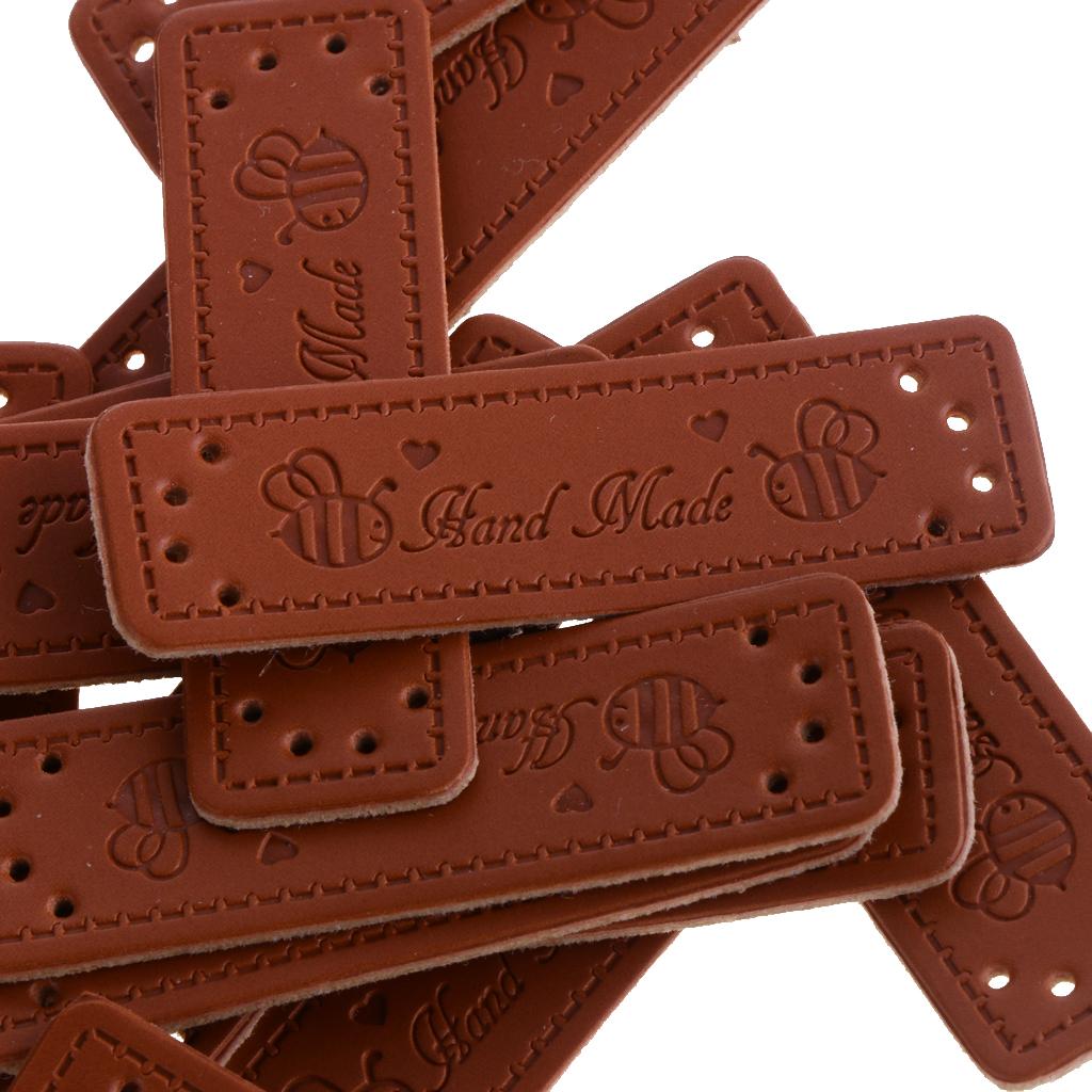 20 Pcs PU Leather Labels Handmade Embossed Tags DIY Sewing Embellishments Craft