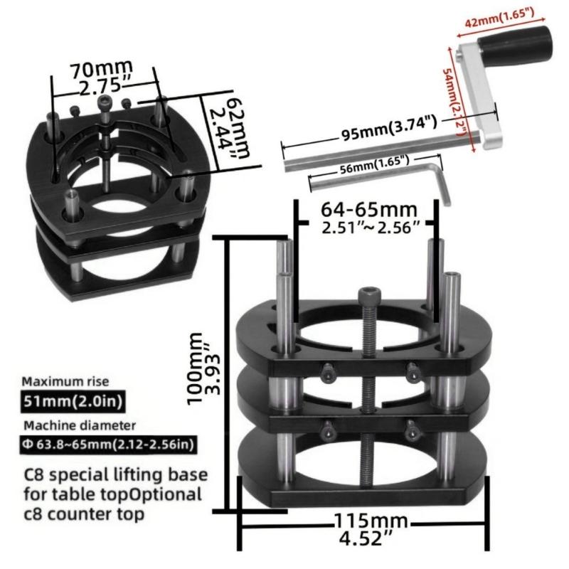 Precise Machined Woodworking Routers Lift Base 64-65mm Clamping Diameter AntiRust Lifting Platform For Trim Routers