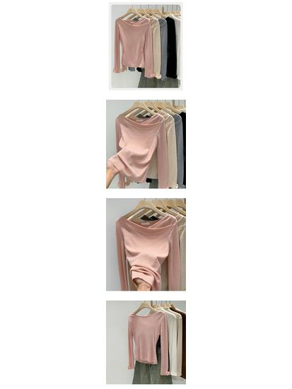 Korean Style Pink Draping Collar Knit Top for Women - Autumn/Winter 2025 New Arrival