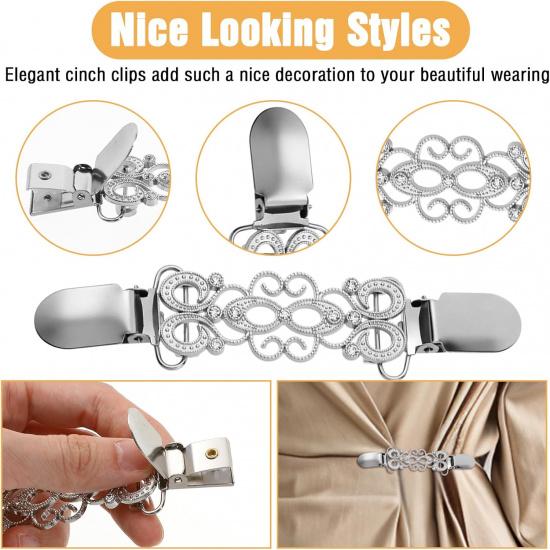 4Pcs Set of Cinch Clips, Clips for Back of Dresses, Vintage Dress Belt Clip, Waist Cincher Clip for Shawl, Sweater and Trouser Cinchers