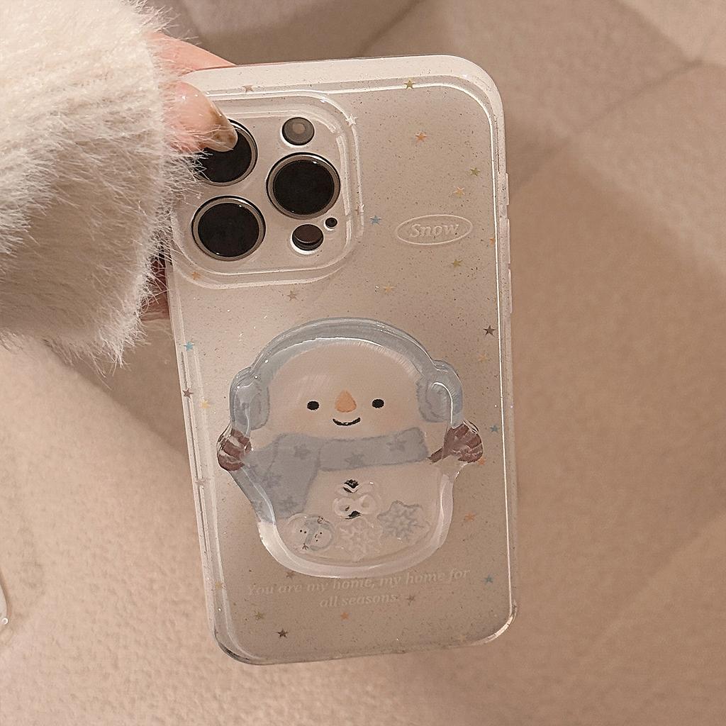 Winter Snowman Shaking Music Stand Applicable To Apple 16 Mobile Phone Case Glitter Powder Iphone15promax Hanging Chain 14 Soft