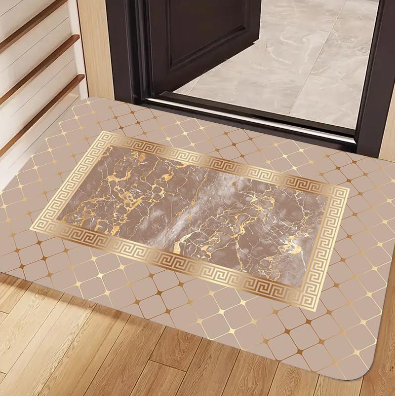 Elegant Marble Patterned Doormat Non Slip Absorbent Entry Rug Greek Key Framed Floor Mat for Home Entrance Indoor Outdoor Use