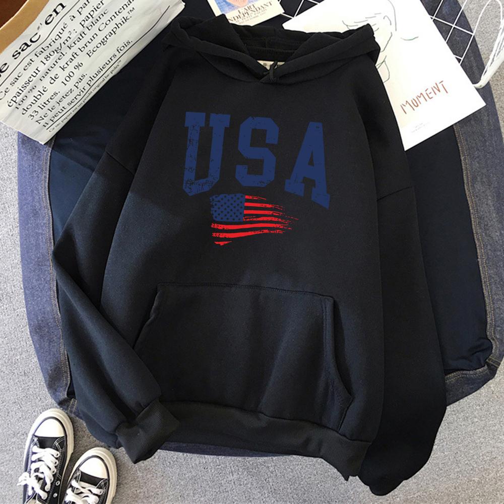 

USA Fluttering National Flag Design Hoodie Women Creative Loose Hoody Crewneck Casual Streetwear Comfortable Female Sweatshirts 3XL