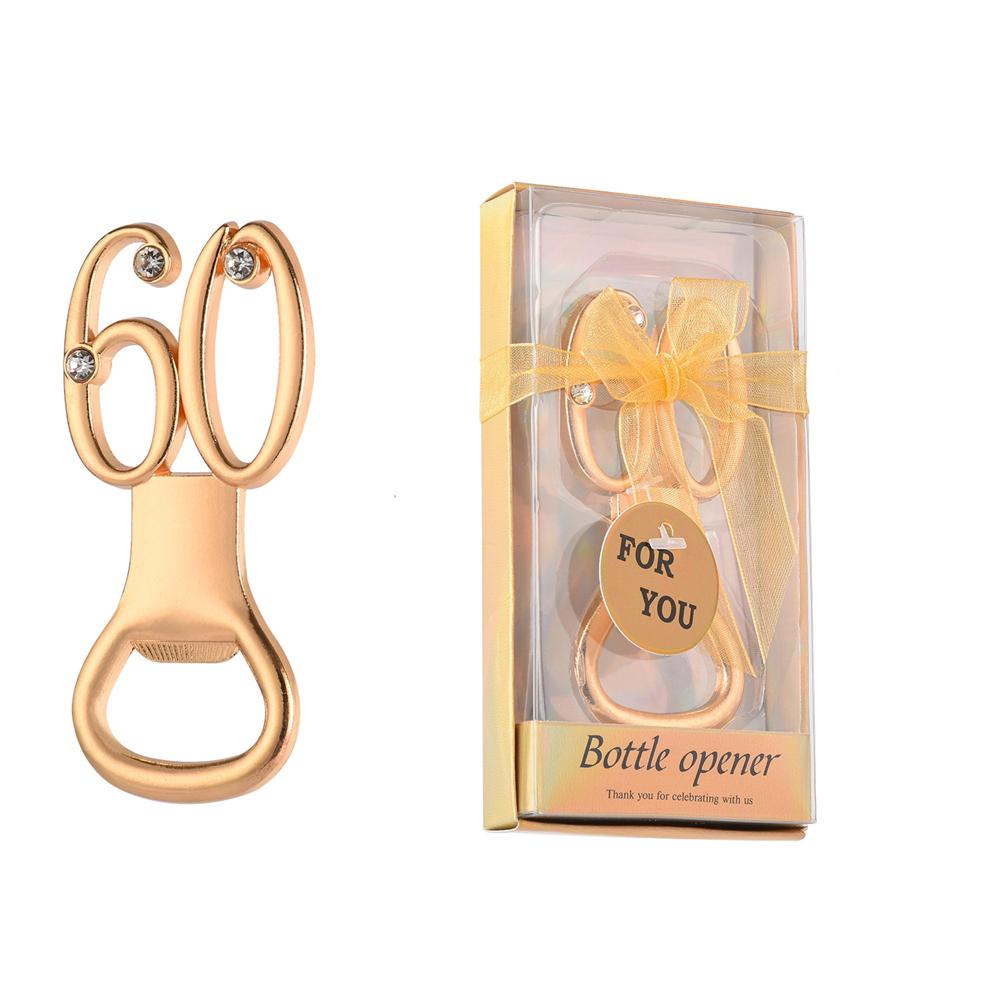 30pcs Golden Bottle Opener with Diamonds for 10/18/20/30/40/50/60/70/80th Birthday Party Decoration