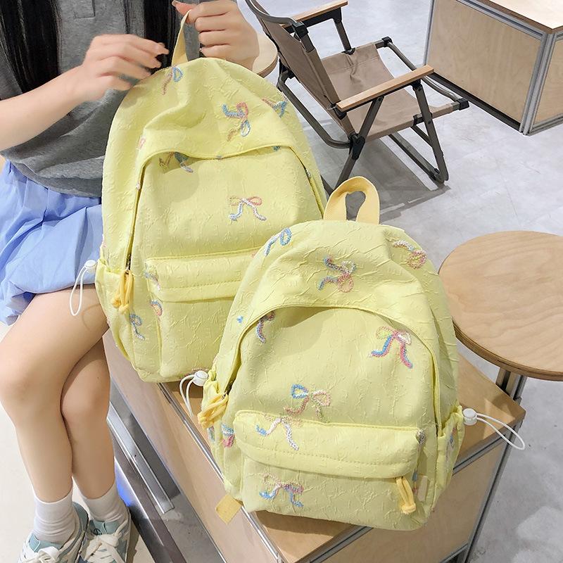 Summer New High-Value Cute Bowknot Backpack for Girls, Elementary and Middle School Students, Japanese Style Double Shoulder Bag