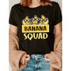 Glasses Banana Squad Fashion Letter Print T-shirt, Short Sleeve Crew Neck Casual Top for Summer & Spring, Women's Clothing