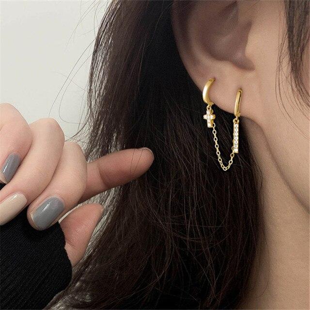 

1 шт. 925 пробы стерлингового серебра циркония кисточкой крест панк серьги гвоздики для женщин девочек свадебные украшения Pendientes eh1265 золотой