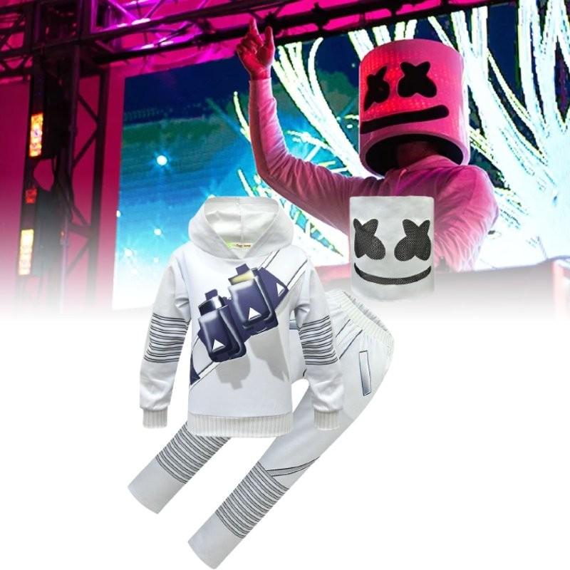 Completo in Cotone Stile Rock Ispirato a Marshmello per Bambini con Maniche Lunghe e Pantaloni