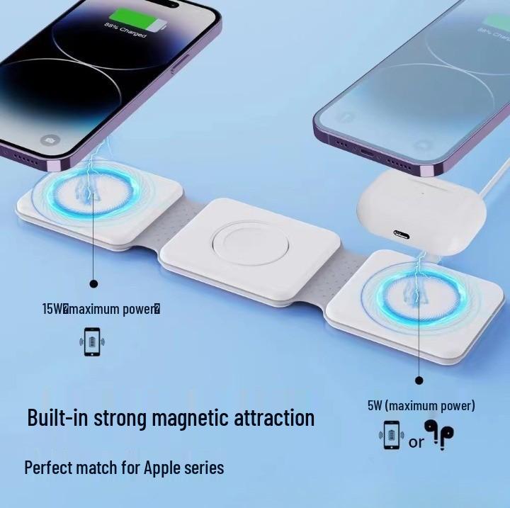 3-in-1 Foldable 15W Magnetic Wireless Charger for Phone, Earphones, and Watch
