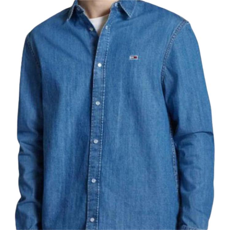 Tommy Hilfiger Logo Embroidered Long Sleeve Button-Up Shirt Men shirts Blue DM0DM21102-1A5