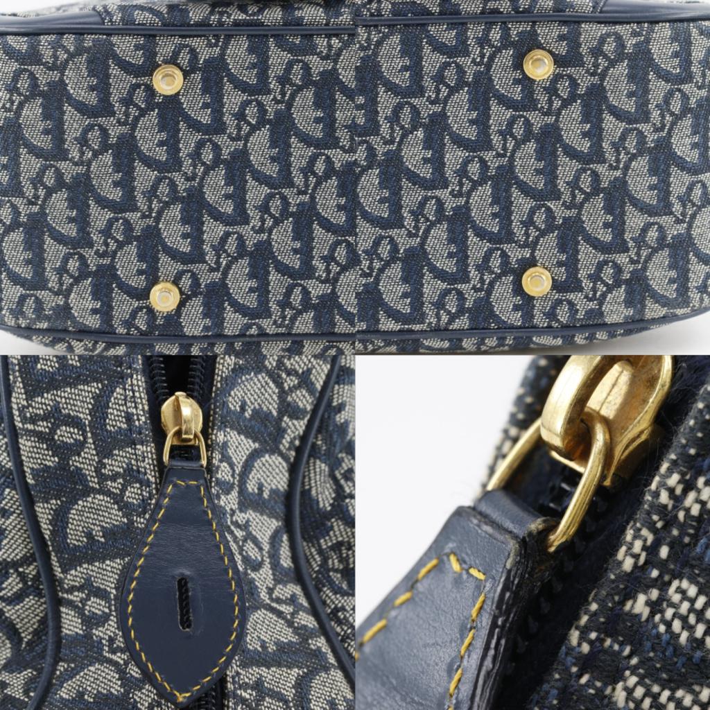 Dior Double saddle Handbag Trotter Navy blue canvas Women Used