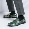 Men Printing Loafers Leather Shoes Formal Business Flats Slip On Shoes Wedding Dress Prom Black Shoes Large Size