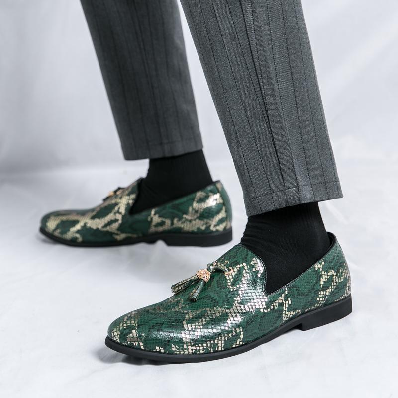 Men Printing Loafers Leather Shoes Formal Business Flats Slip On Shoes Wedding Dress Prom Black Shoes Large Size